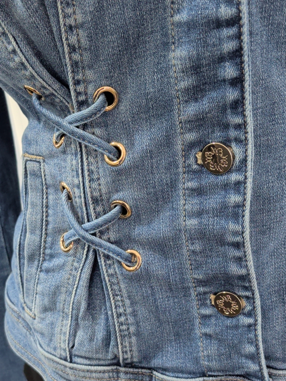 White House Black Market Classic Blue Denim Jacket with Lace-Up Sides - Picture 3 of 7